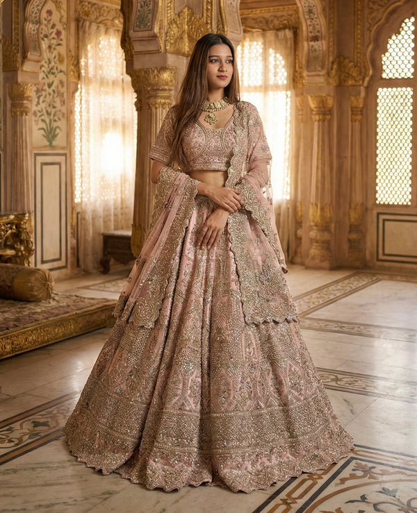 BLUSH PINK ORGANZA EMBROIDERED LEHENGA