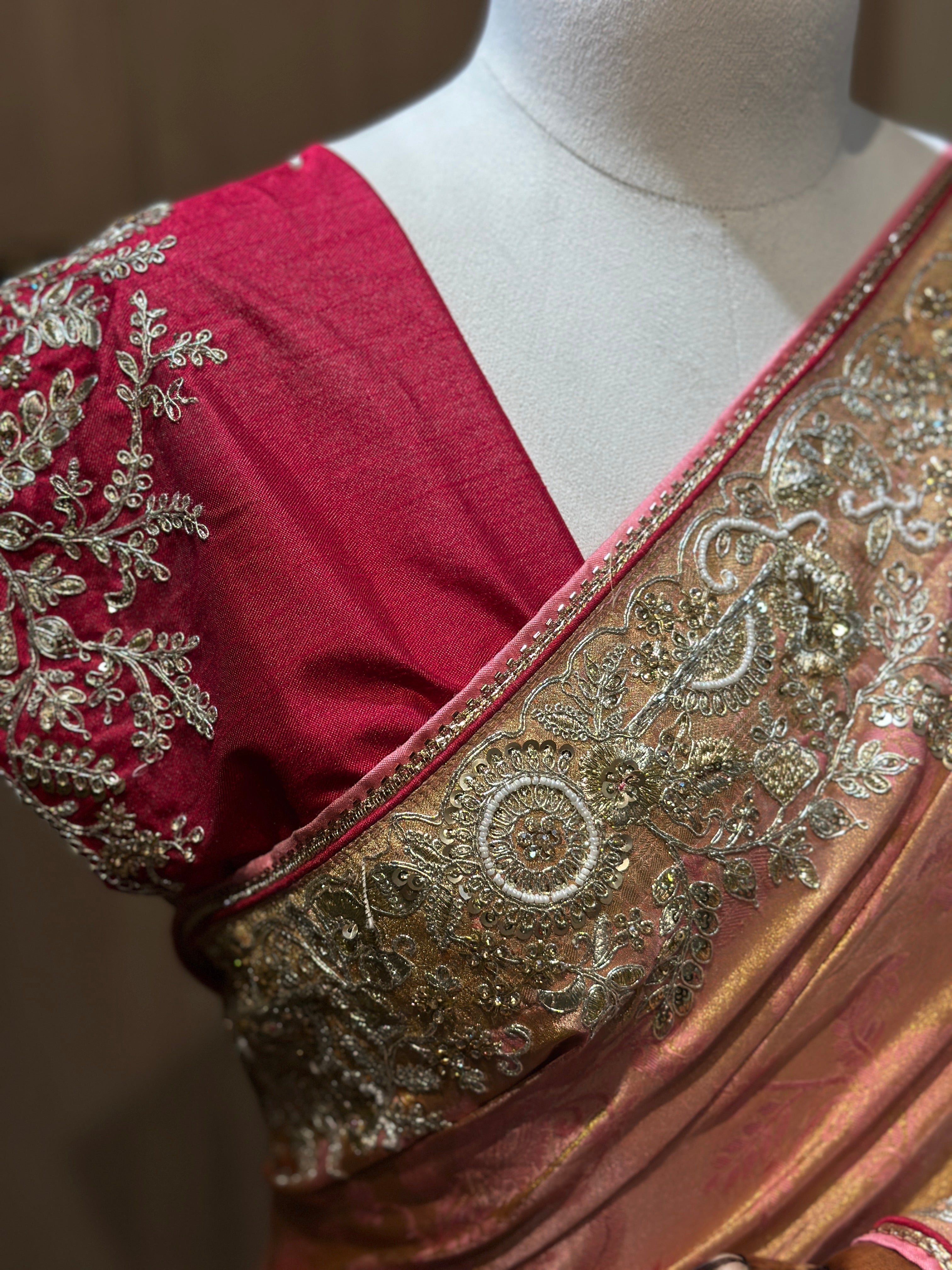 Pink Tissue Silk Zari Saree