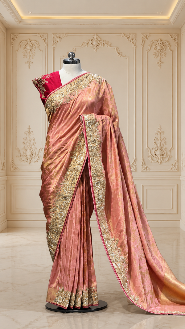 Pink Tissue Silk Zari Saree