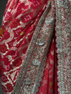  Vertical macro shot focusing on the scalloped edge work, revealing fine kardana tube beads, circular sequins, and delicate pearl highlights stitched into decorative floral scrolls.