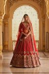 Red Silk Embroidered Bridal Lehenga Set