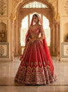 Red Silk Embroidered Bridal Lehenga Set