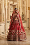 Red Silk Embroidered Bridal Lehenga Set