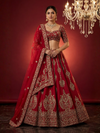 Coral Red Silk Bridal Lehenga Set with Zardozi Work