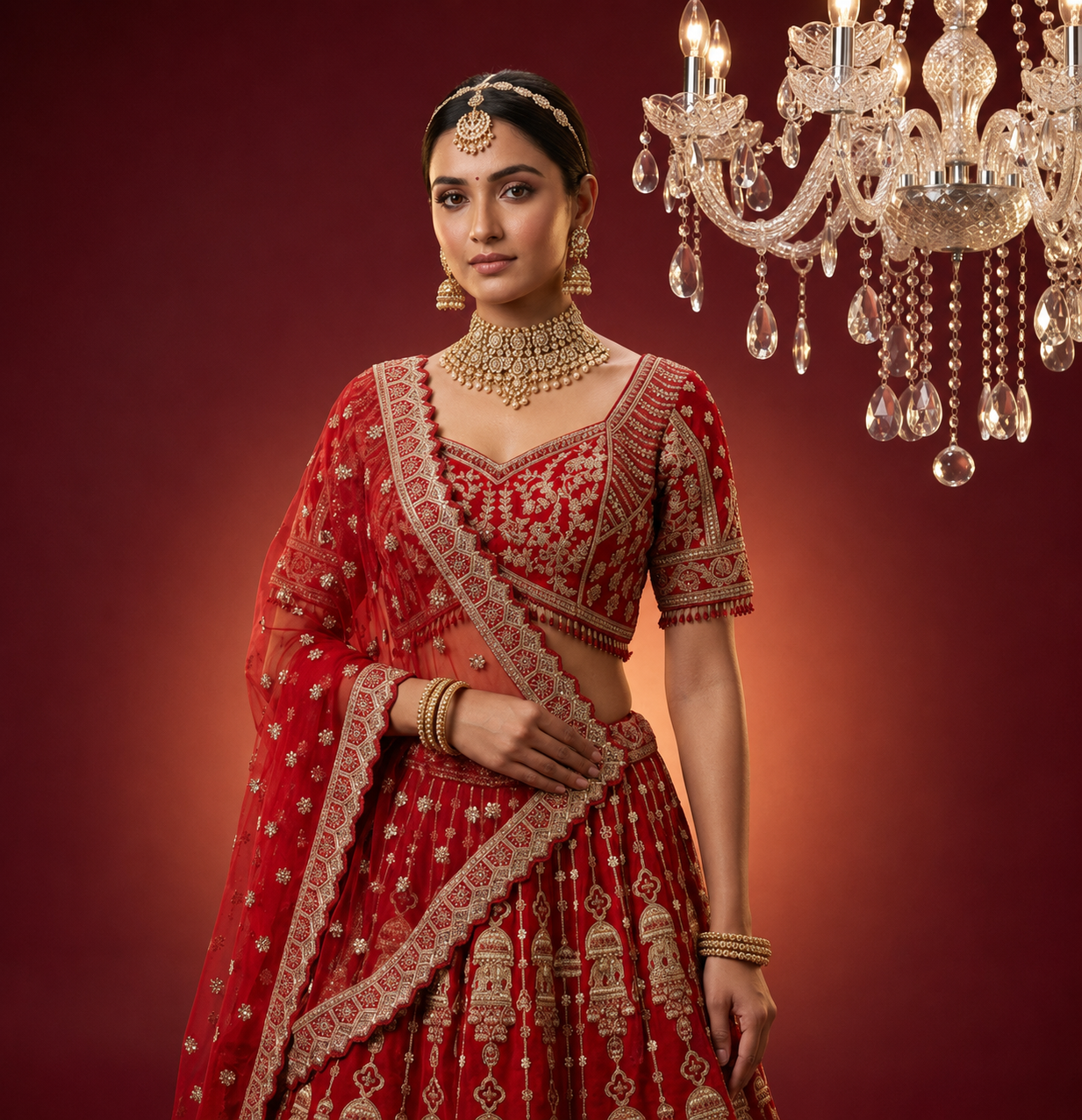 Full Red Bridal Lehenga Silk & Zari