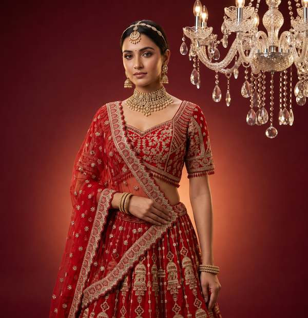 Full Red Bridal Lehenga Silk & Zari