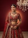 Red Bridal Silk Lehenga with Handwork & Pearl Detailing