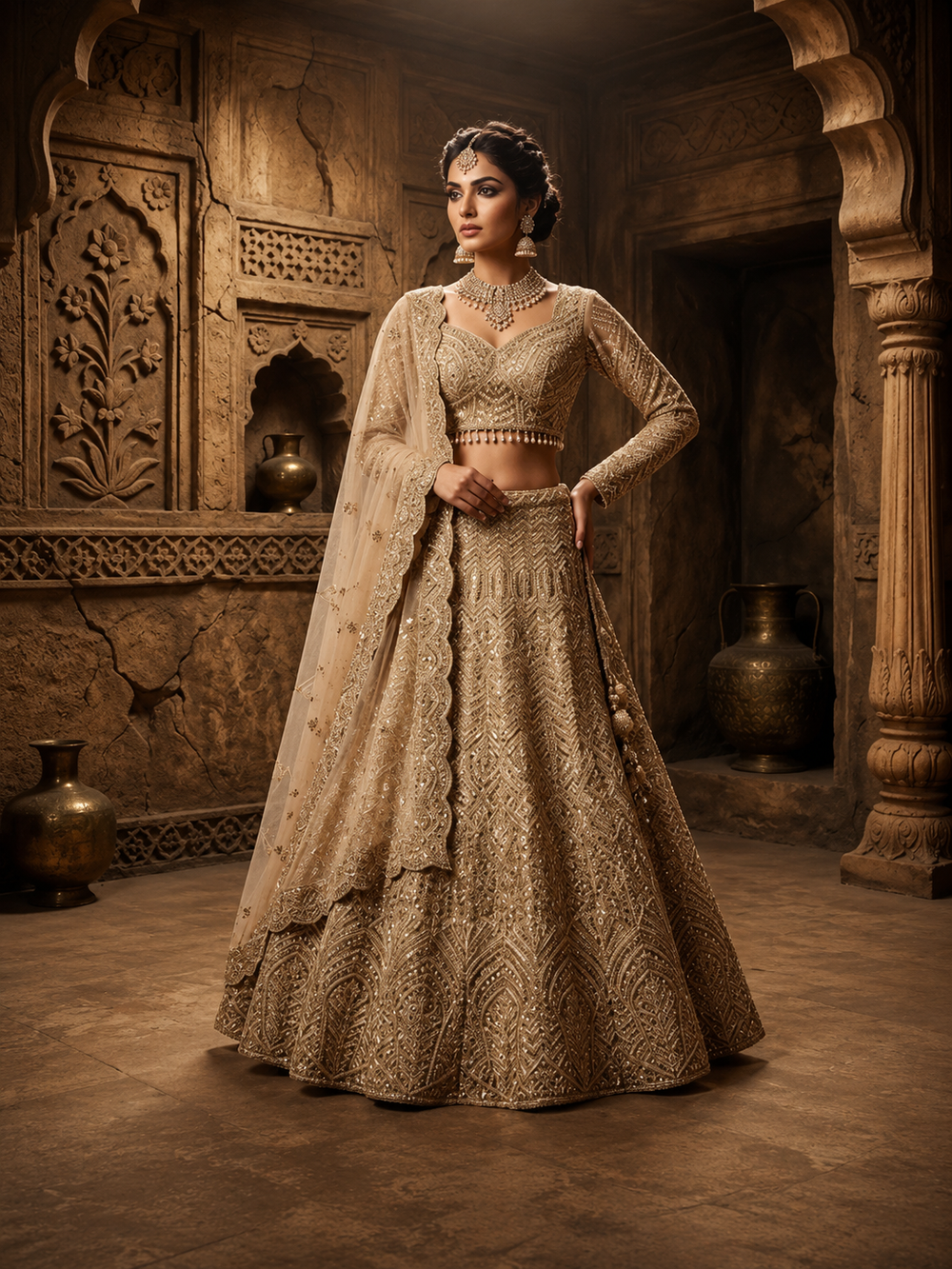 Copper Gold Sequins Lehenga Set