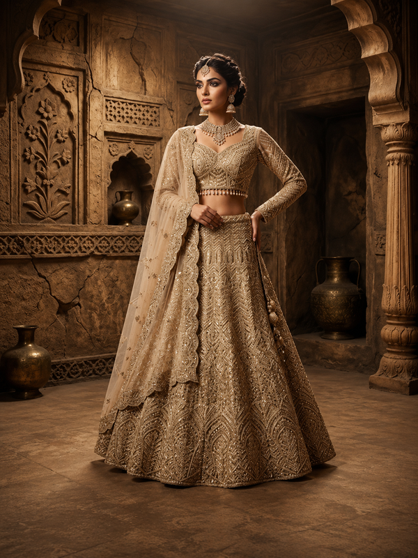 Copper Gold Sequins Lehenga Set