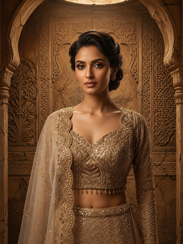 Copper Gold Sequins Lehenga Set
