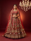 Luxury red bridal lehenga in silk with zari and cutdana work
