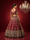 Red color bridal lehenga in silk with heavy zardozi embroidery
