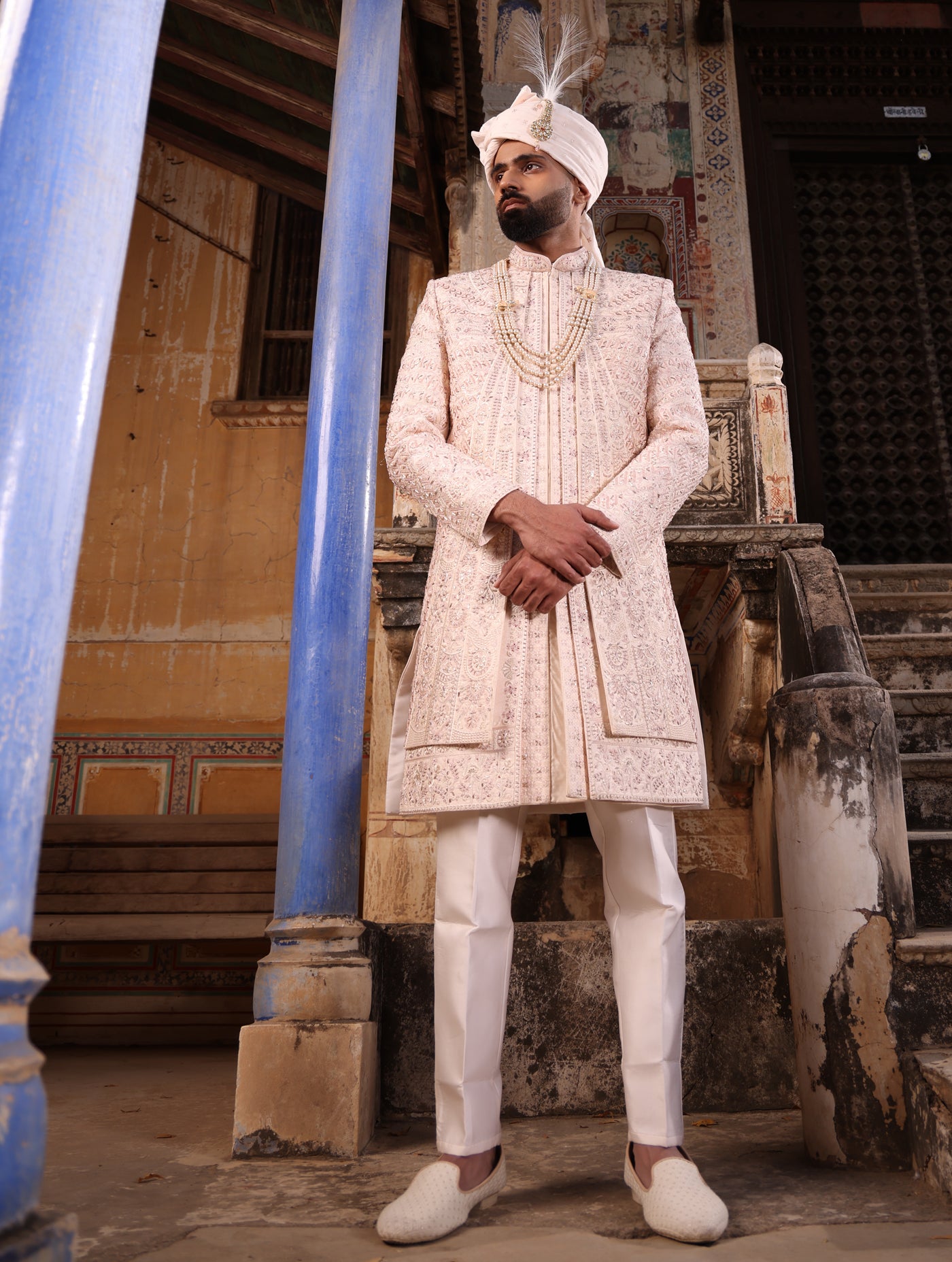 PEACH BLUSH EMBROIDERED SHERWANI SET