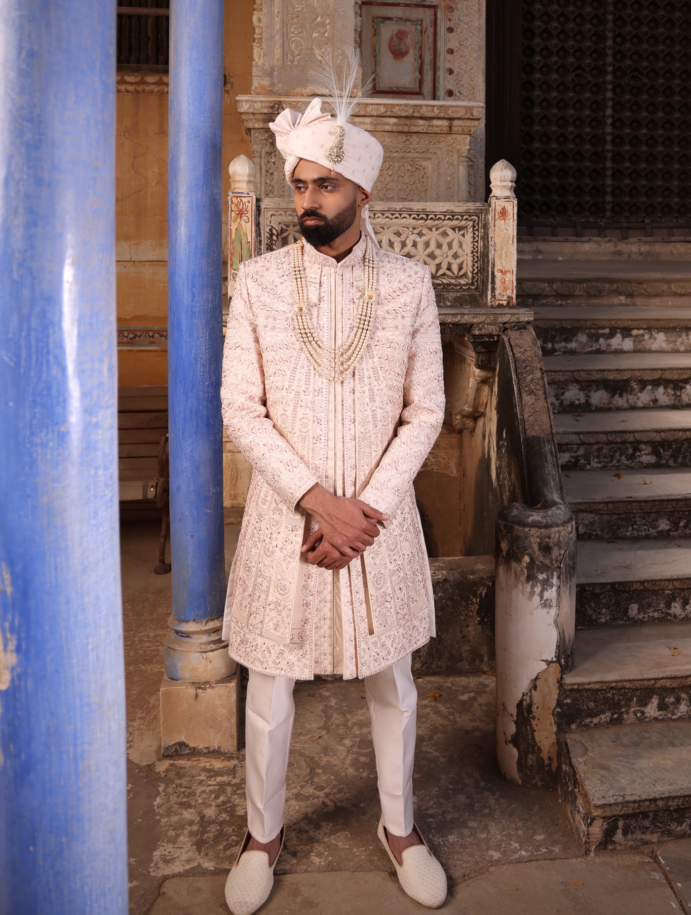 PEACH BLUSH EMBROIDERED SHERWANI SET