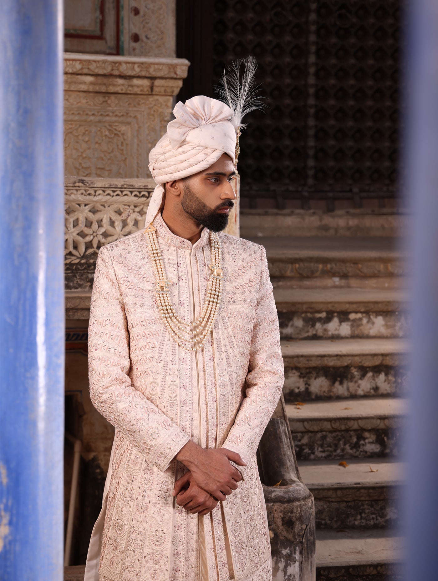 PEACH BLUSH EMBROIDERED SHERWANI SET