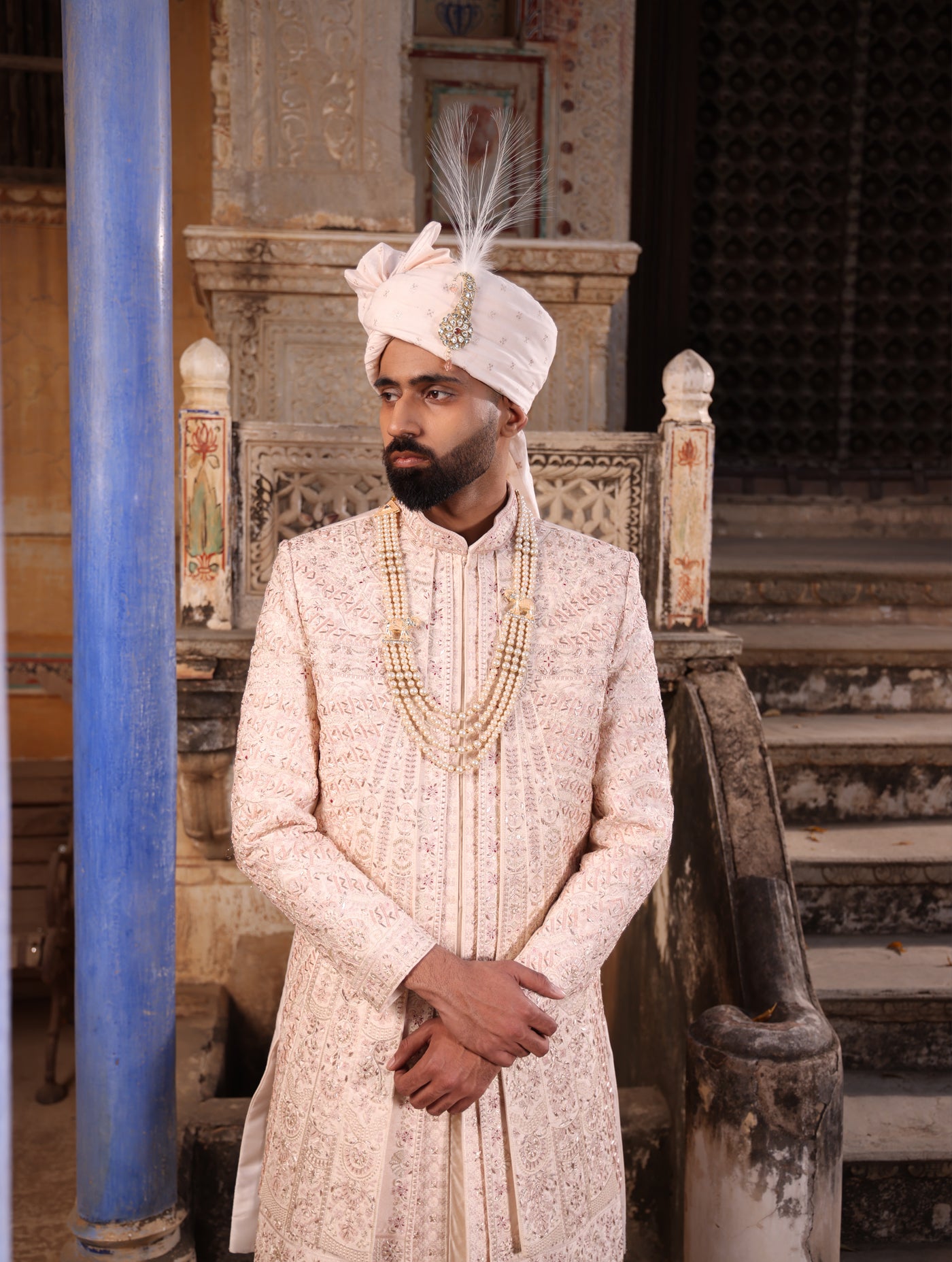 PEACH BLUSH EMBROIDERED SHERWANI SET