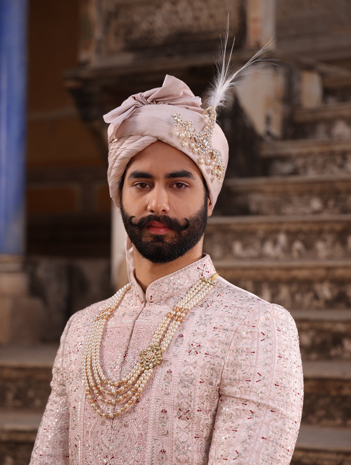 PASTEL PEACH EMBROIDERED SHERWANI SET
