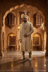 Royal ivory gold sherwani for men with thread work and traditional design

