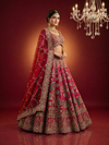 designer red lehenga with heavy zardozi embroidery in silk
