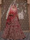 SCARLET RED RAW SILK LEHENGA WITH BANDHEJ DUPATTA