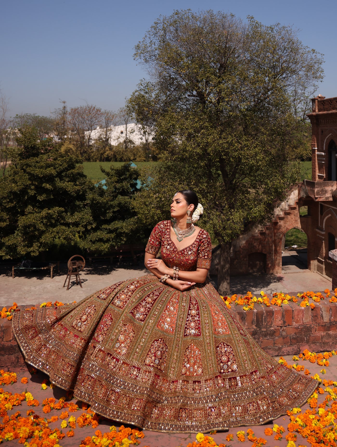 OLIVE GREEN RAW SILK WITH VELVET INFUSED LEHENGA