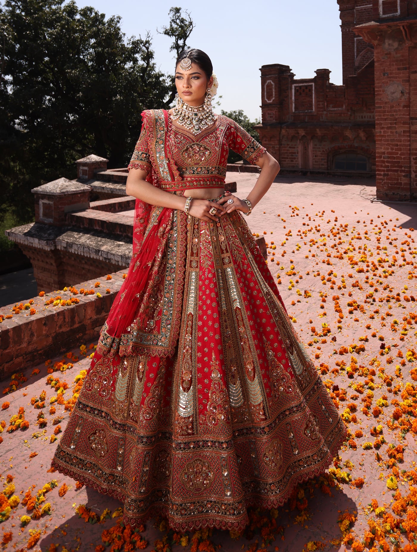 CRIMSON RED RAW SILK  LEHENGA