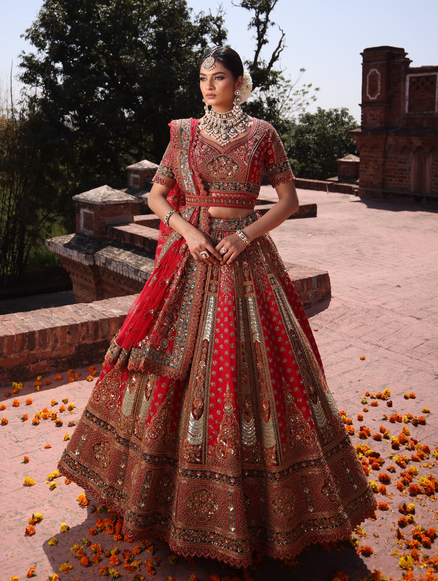 CRIMSON RED RAW SILK  LEHENGA