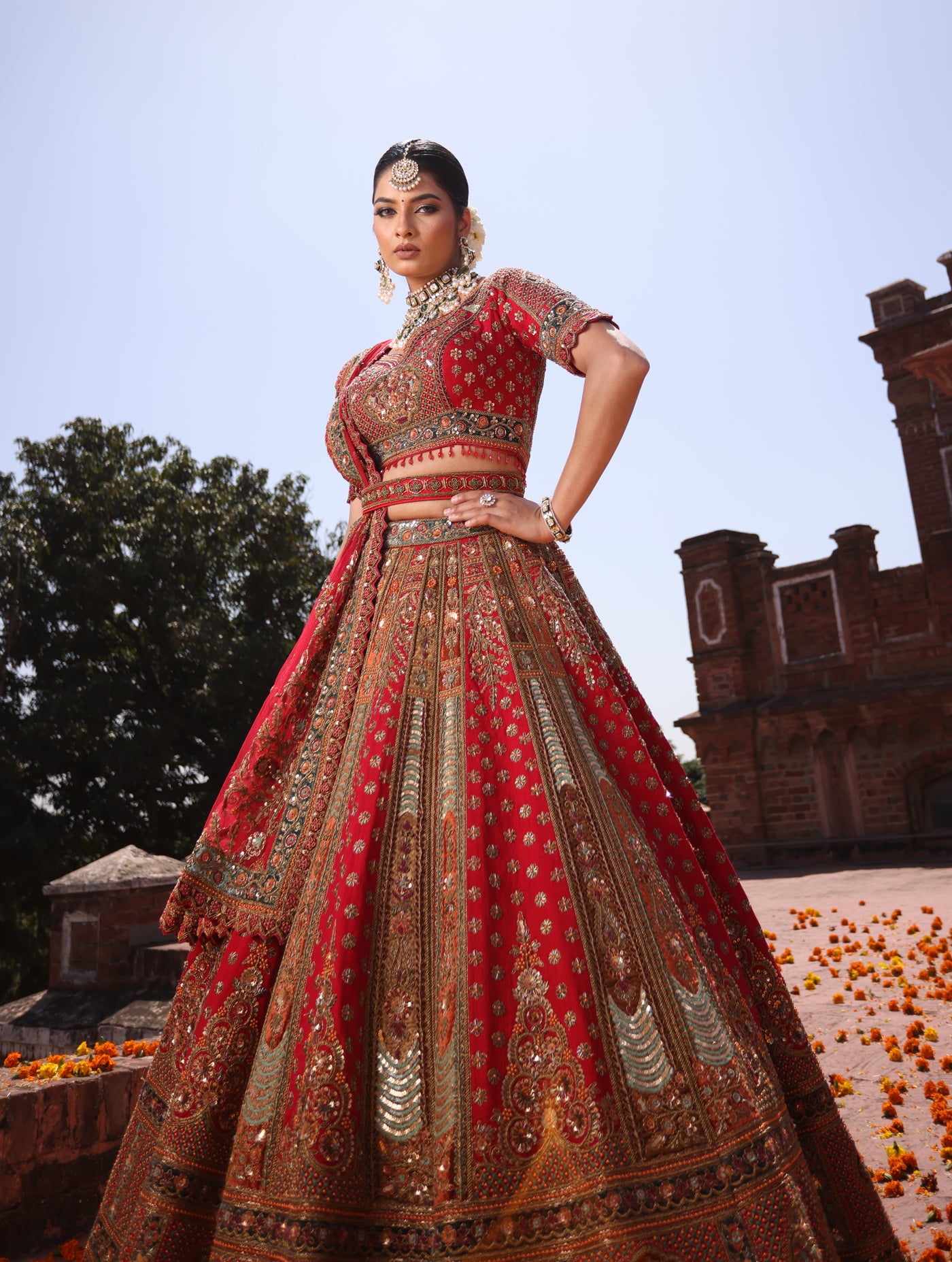 CRIMSON RED RAW SILK  LEHENGA