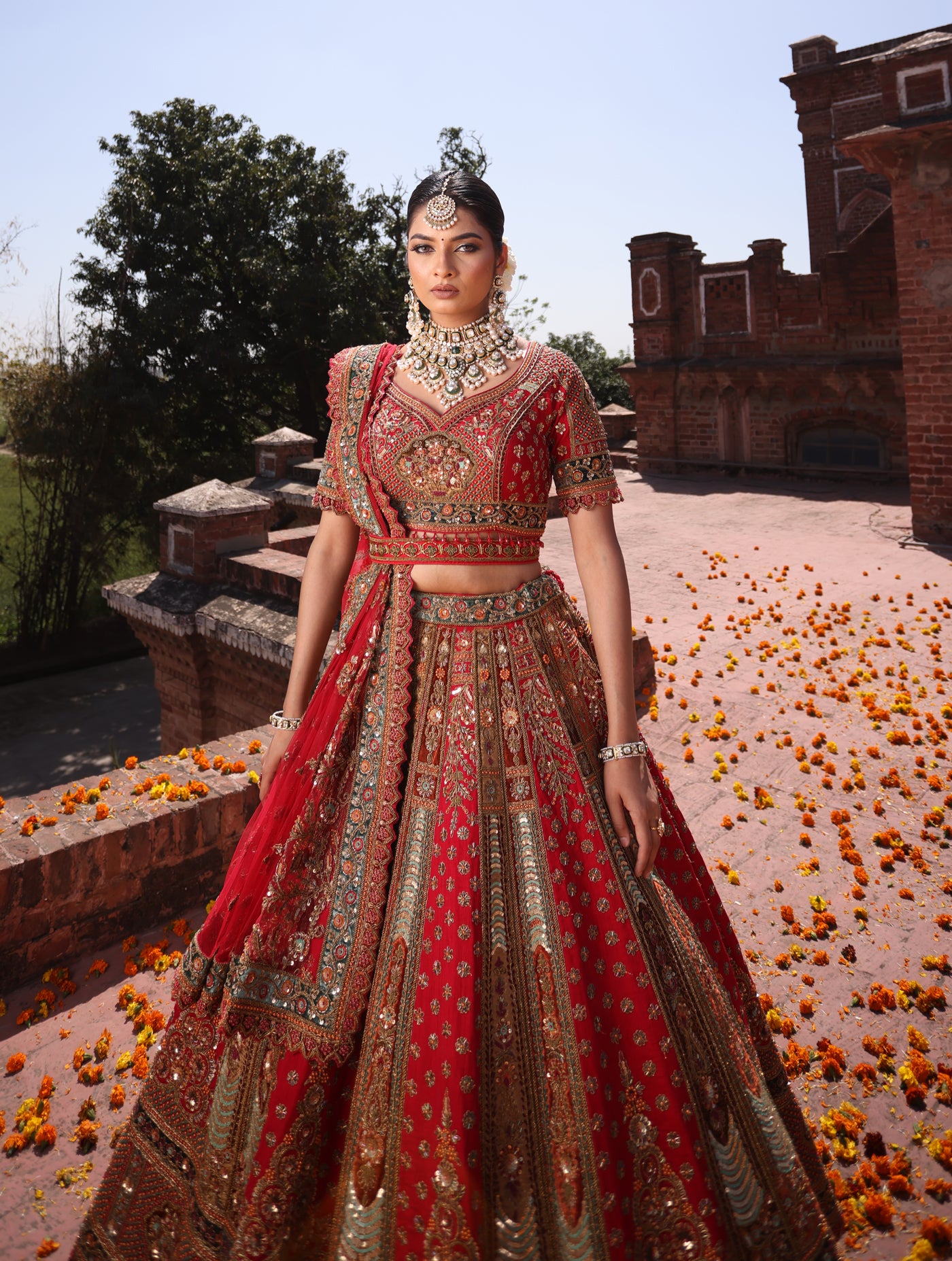 CRIMSON RED RAW SILK  LEHENGA