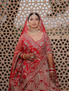 SCARLET RED RAW SILK LEHENGA WITH BANDHEJ DUPATTA