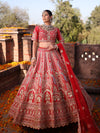 SCARLET RED RAW SILK  LEHENGA