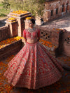 SCARLET RED RAW SILK  LEHENGA