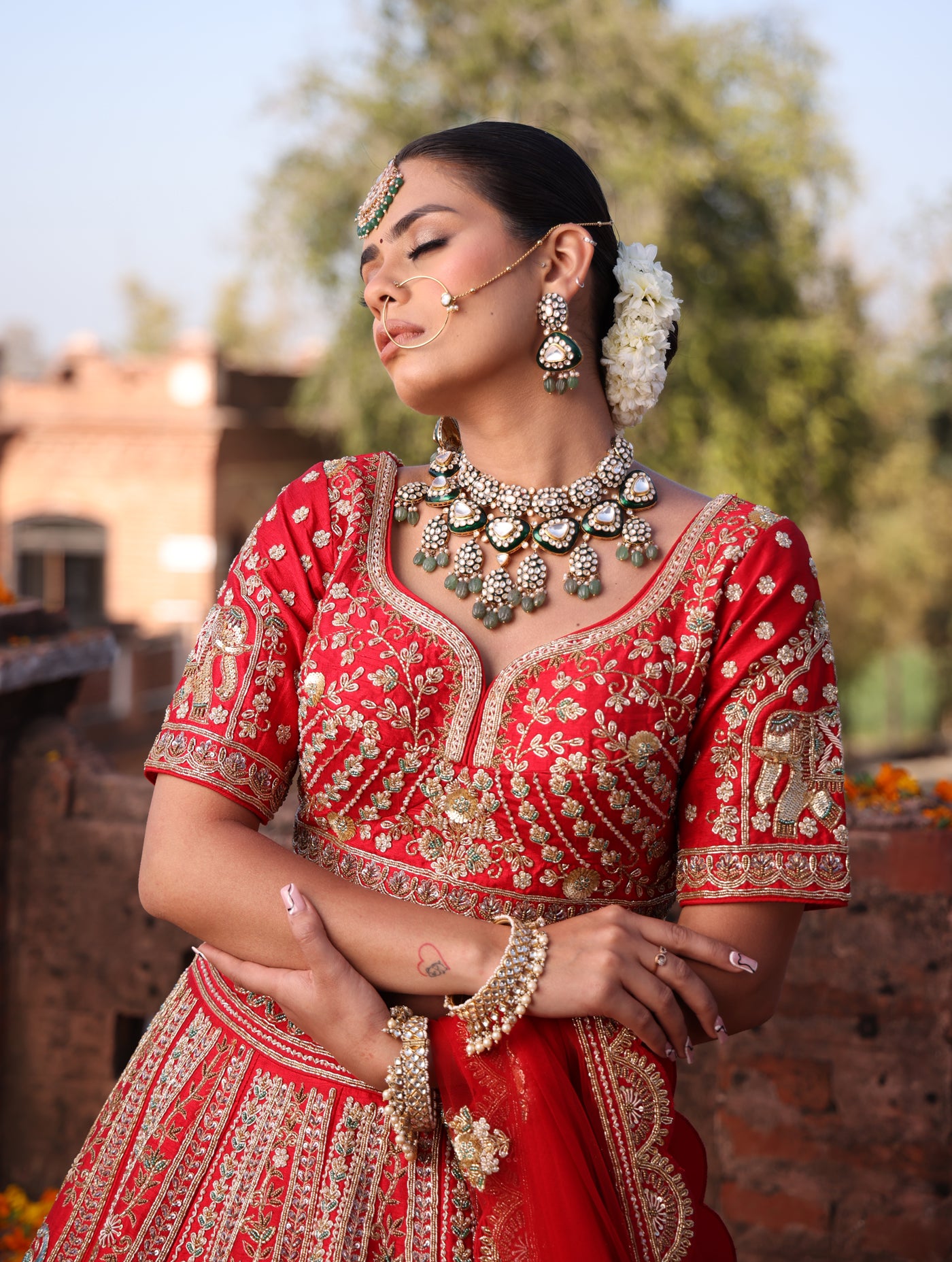 SCARLET RED RAW SILK  LEHENGA