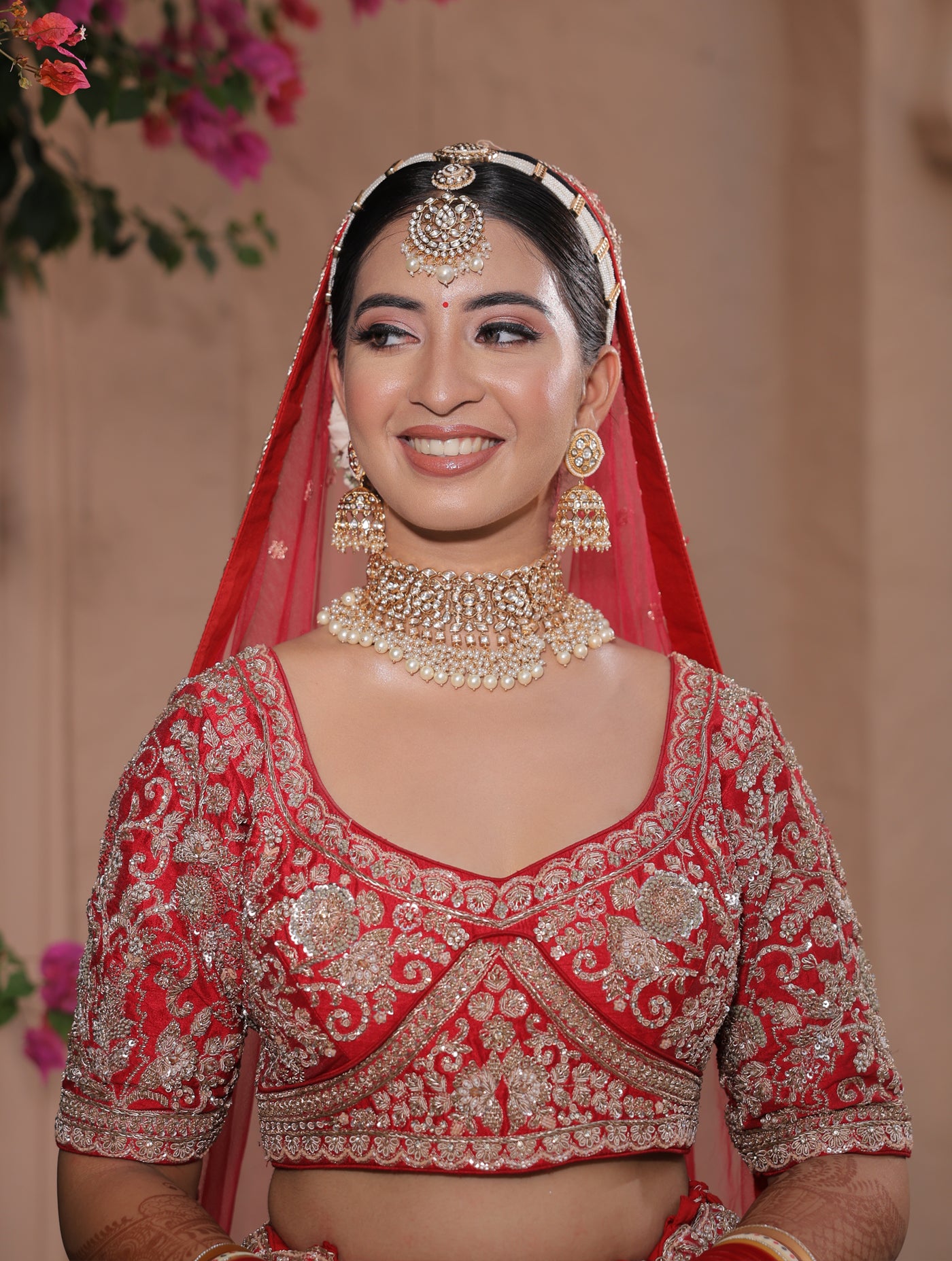 SCARLET RED RAW SILK LEHENGA WITH BANDHEJ DUPATTA