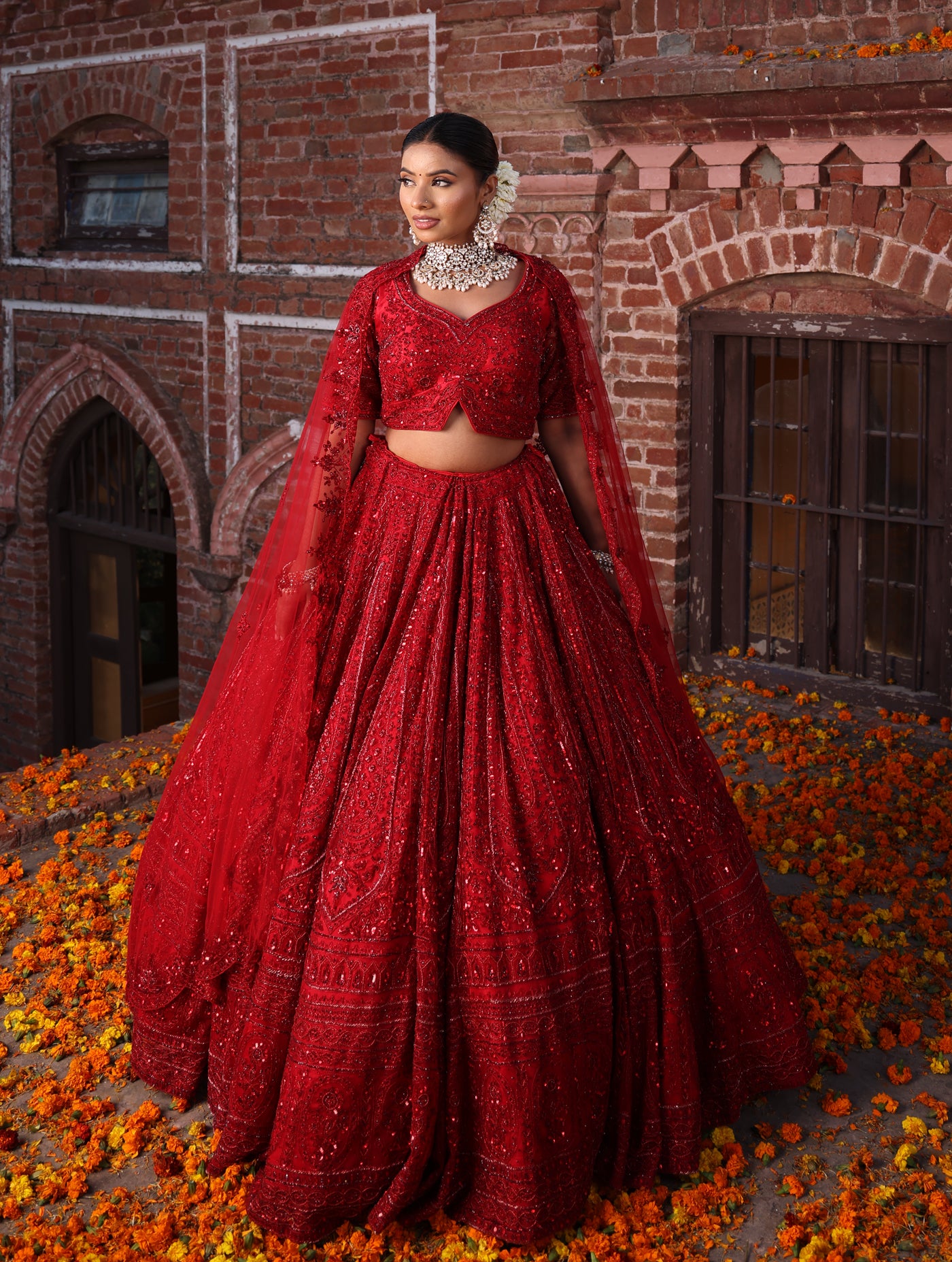 CARMINE RED MONOCHROME LEHENGA
