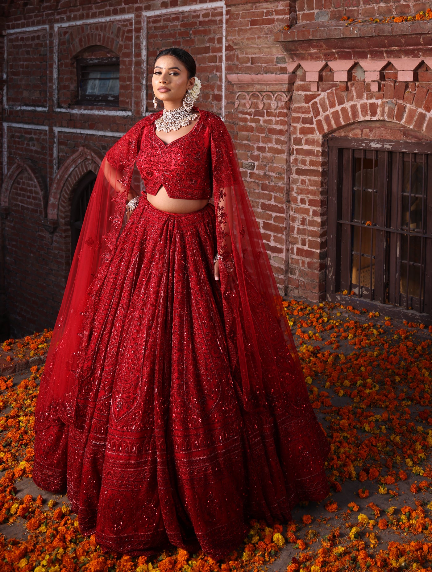 CARMINE RED MONOCHROME LEHENGA
