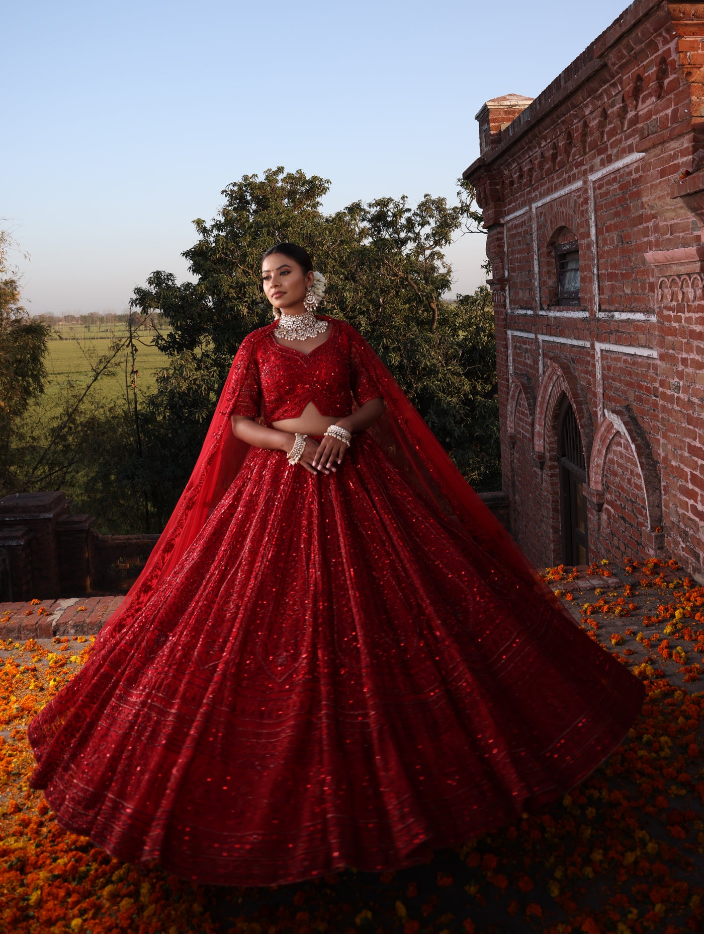 CARMINE RED MONOCHROME LEHENGA
