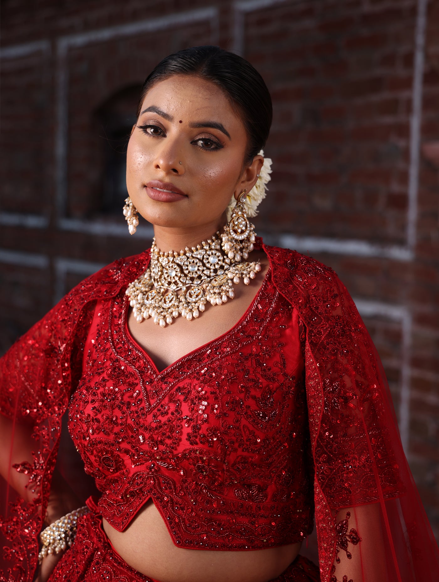 CARMINE RED MONOCHROME LEHENGA