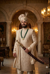 Designer rose gold sherwani for men with chandla and zari work
