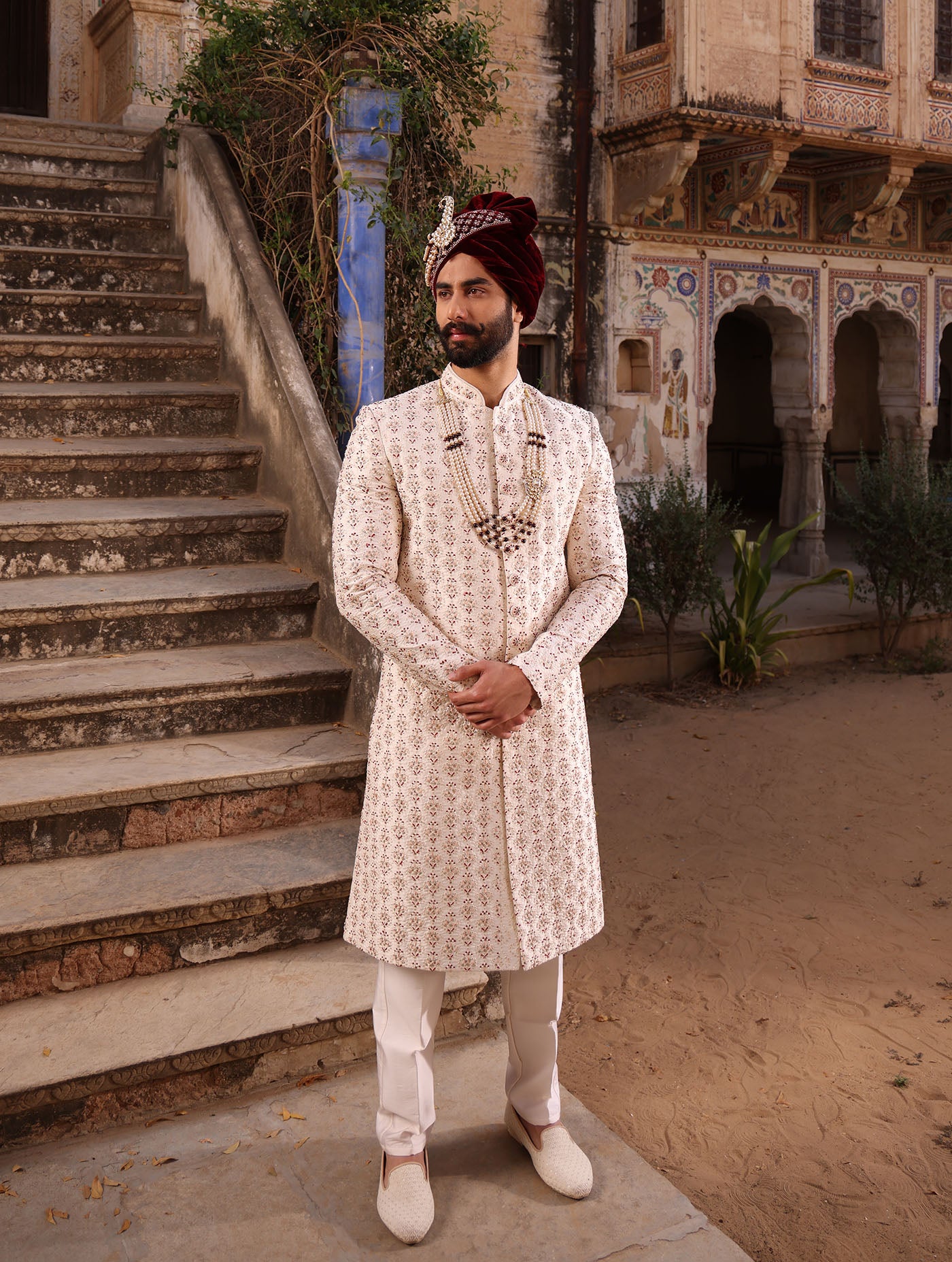 IVORY EMBROIDERED SHERWANI SET