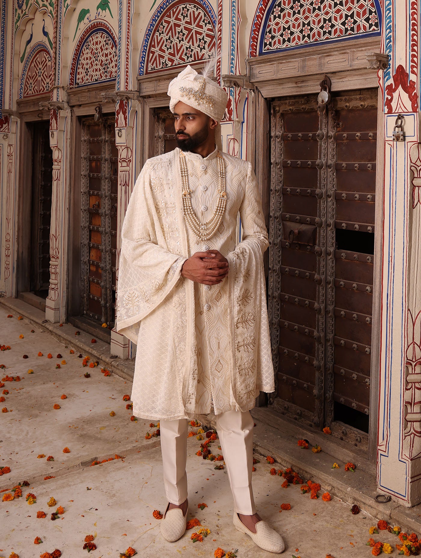 IVORY EMBROIDERED SHERWANI SET